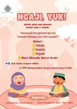 Yuk mengaji, bisa langsung hubungi nomor yang tertera, ya.