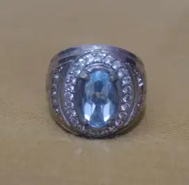 Cincin Pria, Batu Permata Blue Sapphire, Ring 7,5