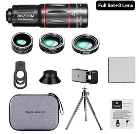 JUAL LENSA APEXEL 28x dapat lengkap tripod, bag dan lens