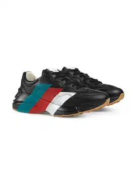 GUCCI Men's Black Rhyton Web Print Leather