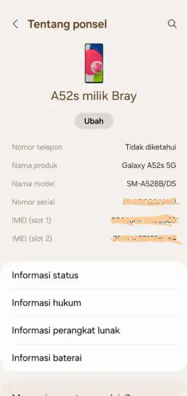 samsung a52s 5g 8/256 sein resmi fullset