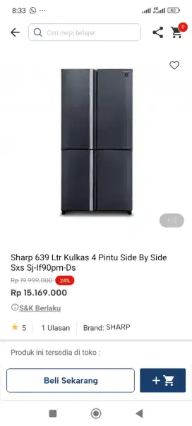 Sharp 639ltr kulkas 4pintu sjif90