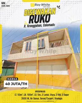 Disewakan Ruko Strategis 2 Lantai di Jl. Kronggahan, Colomadu