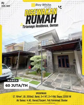 Disewakan Rumah Cluster Full Furnished di Tirtamaya Residence, Gentan