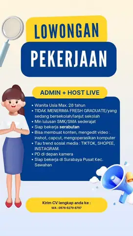 Lowongan kerja Admin + Hots live