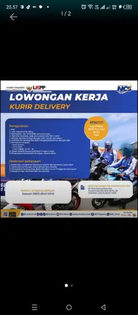 DIBUTUHKAN KURIR ANTAR PAKET & DOKUMEN