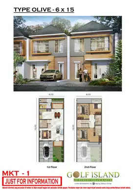 Bisa KPR Dijual Rumah PIK Golf Island 6x15 Hadap Utara 3 Kamar Tidur