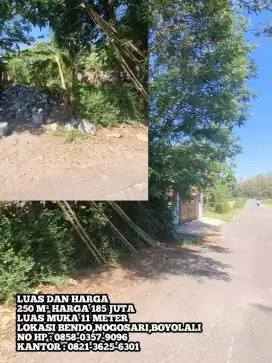 JUAL TANAH LOKASI BENDO, NOGOSARI, BOYOLALI