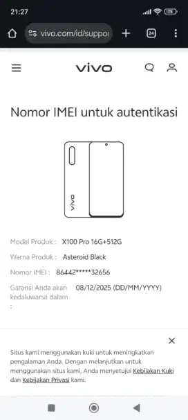 Vivo X100 Pro 5G 16/512Gb Garansi On Bisa Tuker Tambah