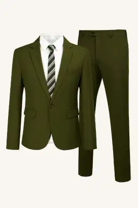 Setelan Set Jas Formal Pria - Vest - Celana Green Army 3 in 1