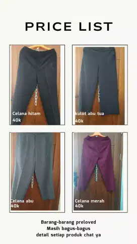 Celana, kulot, rok, MIDI dress, baju atasan kosongkan lemari