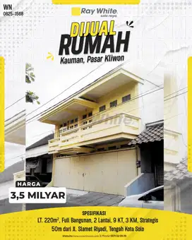 Dijual Rumah 2 Lantai di Kauman, Pasar Kliwon, Surakarta