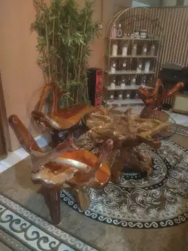 1 set Meja bangku akar jati