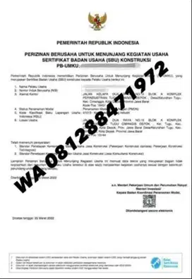 JASA PEMBUATAN SERTIFIKASI KONSTRUKSI SBUJK, SKK, ISO, PENDIRIAN PT/CV