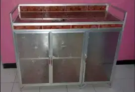 Rak Kompor Dan Rak Piring Aluminium Frame Putih Kaca Es 100-77