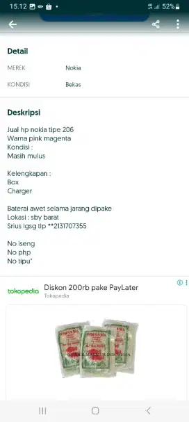 Dijual hp nokia 206