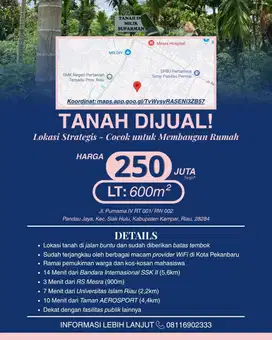 Tanah Dijual - Lokasi Strategis, Cocok untuk Membangun Rumah
