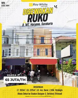 Disewakan Ruko Strategis: Jl. MT Haryono, Surakarta – Dekat Sta