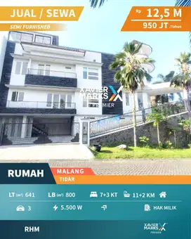 Dijual/Disewakan Rumah Dengan Private Pool di Tidar Malang