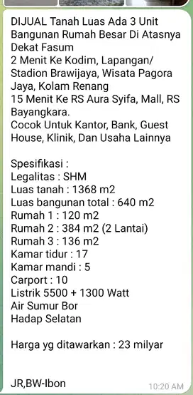 Dijual Rumah 17 kamar di Twngah kota kediri