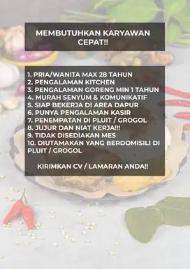 DIBUTUHKAN KARYAWAN OUTLET PLUIT
