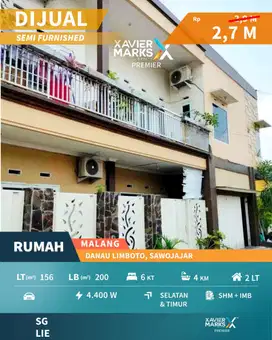 Dijual Rumah Hook Terawat Semi Furnish di Danau Limboto Malang