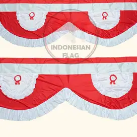 Bendera Merah Putih Backdrop Pita 5 meter tinggi 75cm 5 gelombang