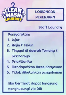 Lowongan Kerja Staff Laundry