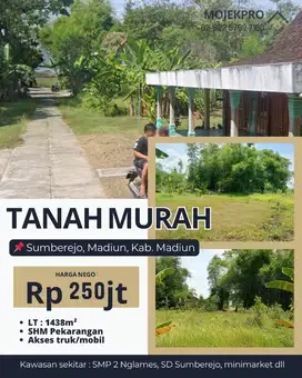 DIJUAL TANAH PEKARANGAN MURAH di Ds. Sumberejo, Madiun, Kab. Madiun