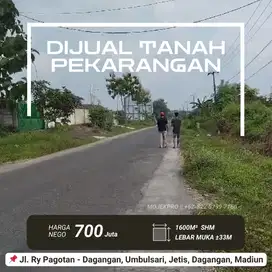 Dijual Tanah Pekarangan pinggir jalan Poros Pagotan-Dagangan