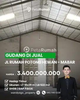 DIJUAL GUDANG SIAP PAKAI JL RUMAH POTONG HEWAN - MABAR