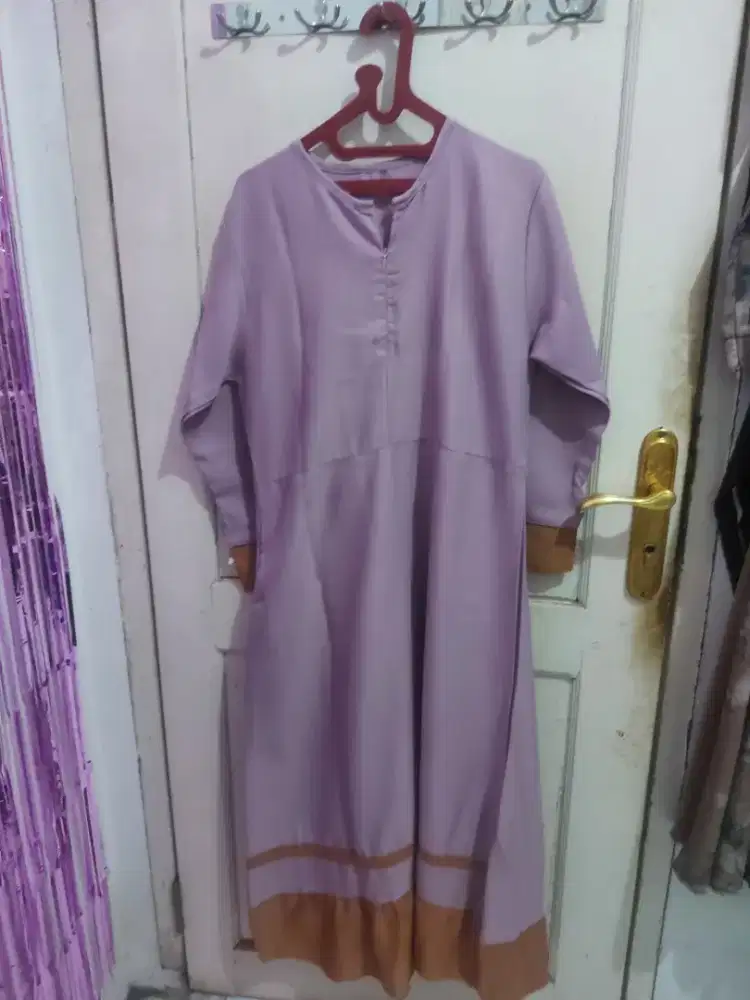 Gamis ungu coklat panjang