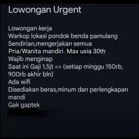 Lowongan kerja warkop