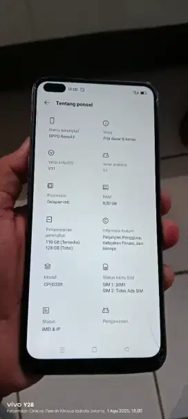 Opo reno 4f.  8/128.  Mnus lcd gantian retak jga norml msih