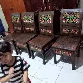 Kursi makan jati ukir bekas 4 Bogor dah melamin