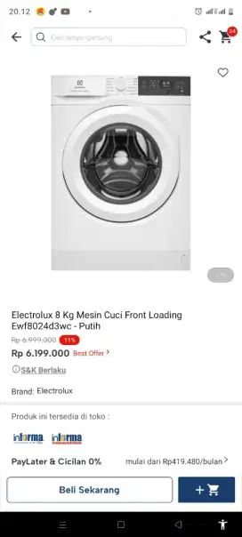 Ready stok mesin cuci electrolix 8kg