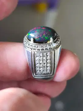 Batu kalimaya black Opal Ethiopia 2.95 carat ring perak memo MGL