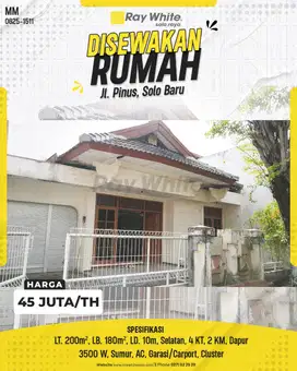 Rumah Sewa Solo Baru Area Strategis Cluster Nyaman dan Aman