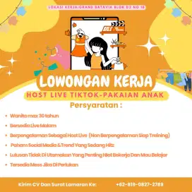 Dibutuhkan segera Host Live utk pakaian baby dan anak