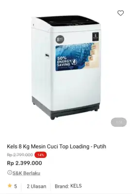 PROMO KREDIT KELS 8 KG MESIN CUCI TOP LOADING