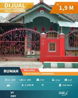 Dijual Rumah Terawat Cantik di Griya Shanta  Lowokwaru Suhat Malang