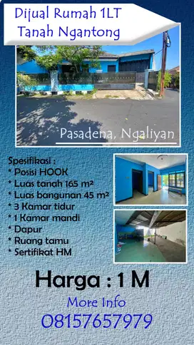 Dijual Cepat BU Rumah 1LT Posisi HOOK Tanah Ngantong Pasadena