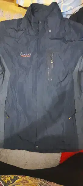 Jaket anorak brand ascent full zipper blue black stip abu2 parasut