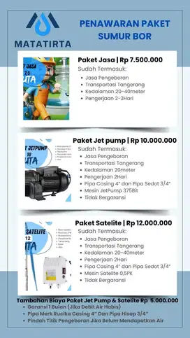 Kebutuhan taman untuk pembuatan sumur bor satelite & jet pump