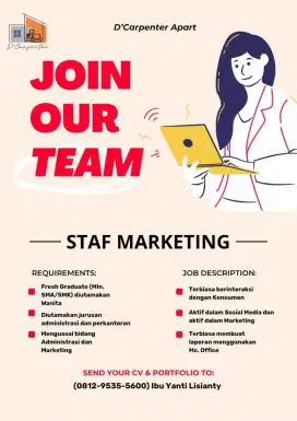 Dibutuhkan staff marketing
