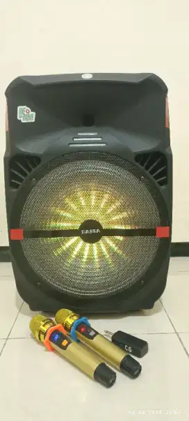 Speaker Karaoke Portable 15 inch. 2 Mic Wireless.