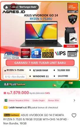 Asus Vivobook Go Ryzen 5 16/512 GB