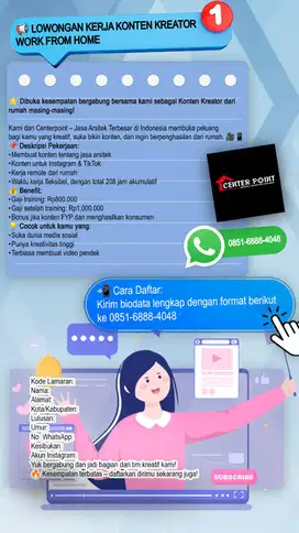Dibutuhkan konten kreator kerja di rumah masing masing