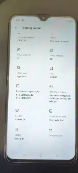 Hp oppo F9 ram 6/64gb second