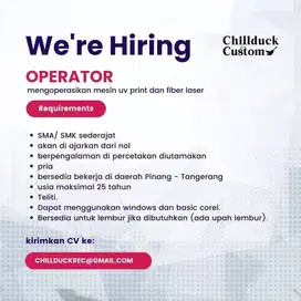Lowongan percetakan UV PRINT /  LASER ENGRAVING